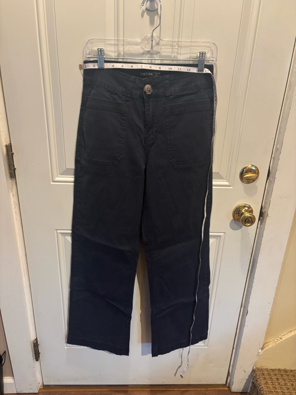 one 5 one Navy High-Rise Pants with Tortoiseshell Button